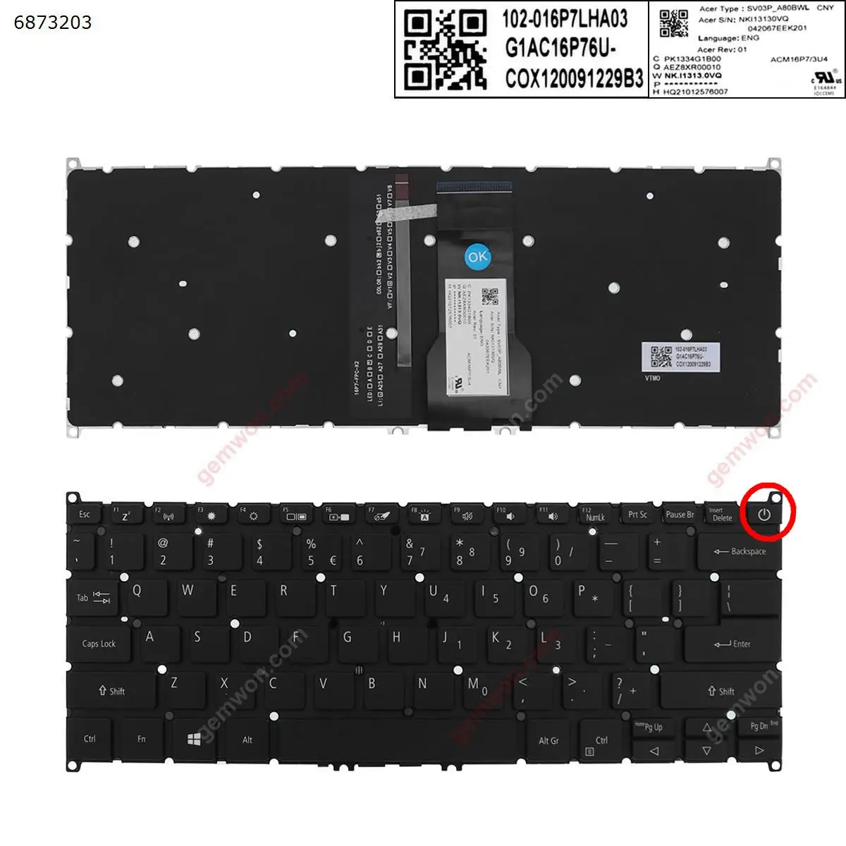 

New US QWERTY Version for Acer Swift SF114-32 16M23LHC02 Silver /Black /White Laptop Keyboard Backlit Without FRAME