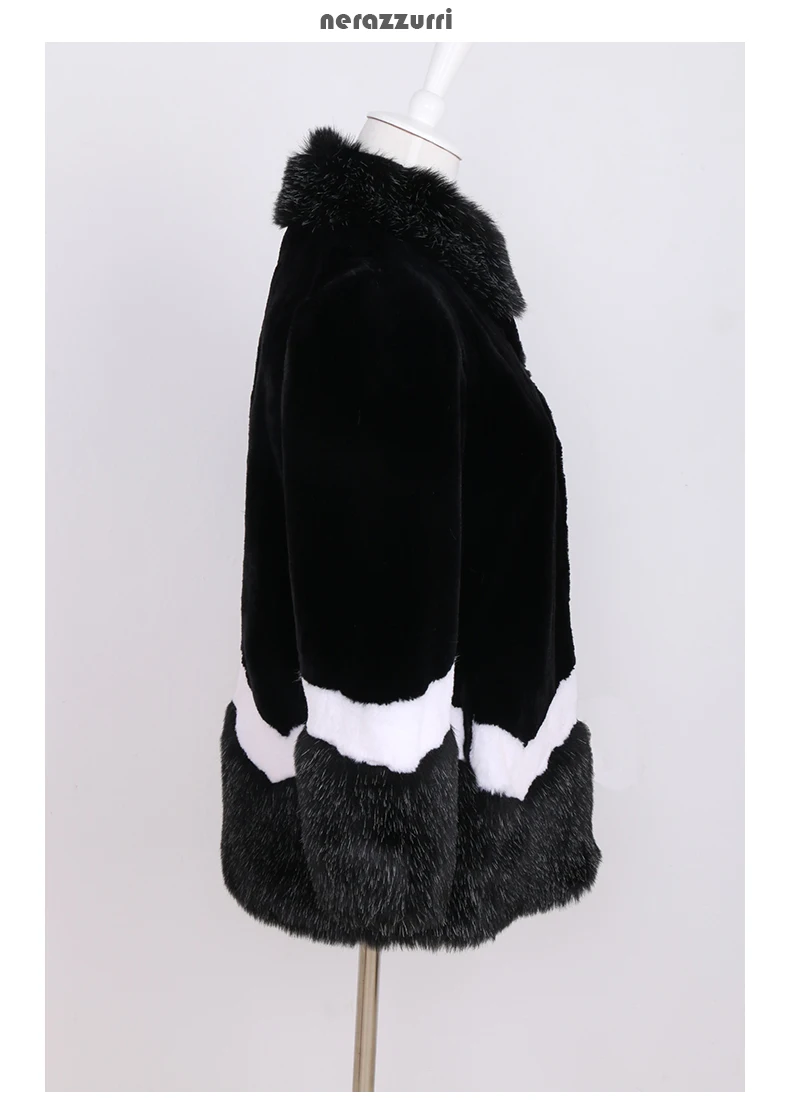 Nerazzurri faux fur coat women autumn winter fluffy color block furry patchwork fake fur jacket plus size fashion luxury clothes