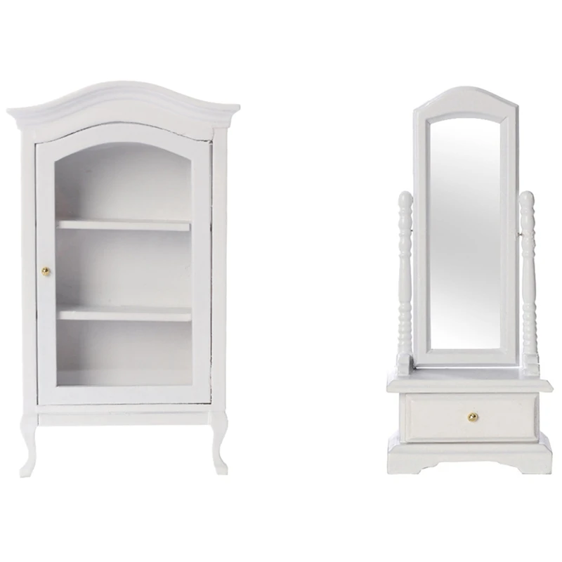 

2 шт. Миниатюрные аксессуары для кукольного домика: 1 шт. Полноразмерная модель зеркала с выдвижным ящиком и 1 шт. шкаф для витрин