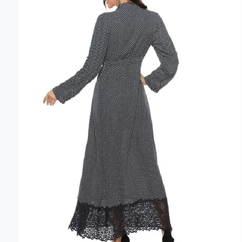 

Casual Fashion Women Patchwork Maxi Dress 2020 O-neck Lace Single Breasted Loose Dresses