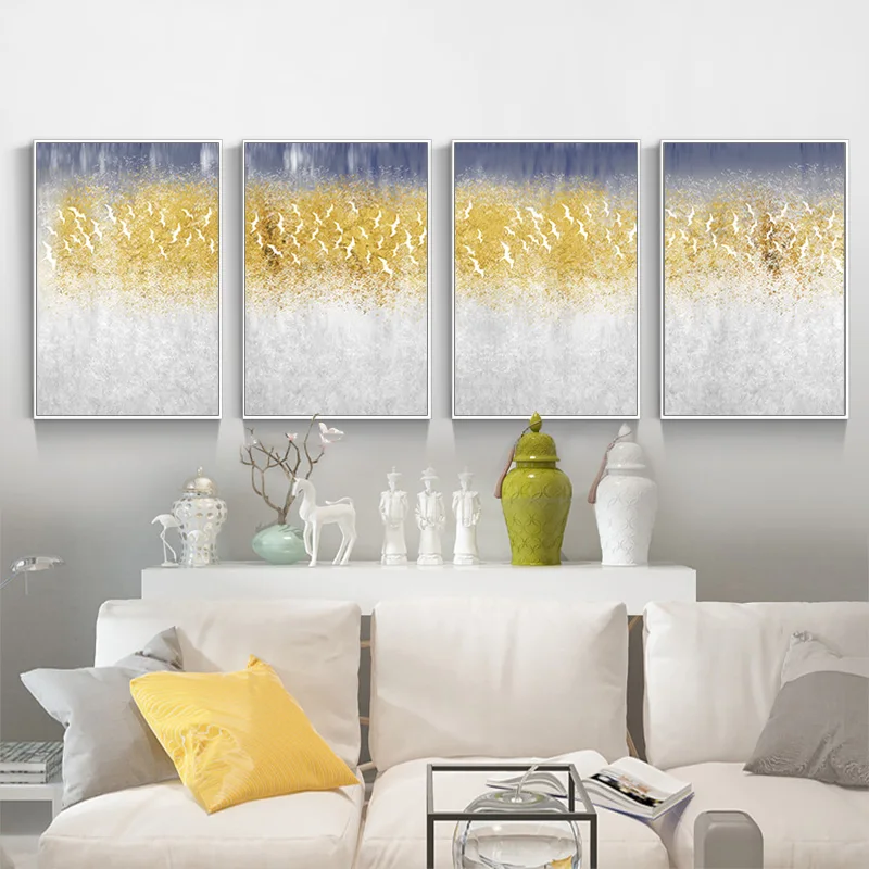 4 панели современная абстрактная печать на дереве картина Куадрос настенное