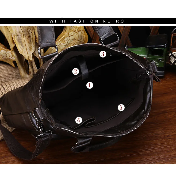 

Luxury Natural Genuine Cow Leather Men's Handbag Vintage Crazy Horse Leather Briefcase