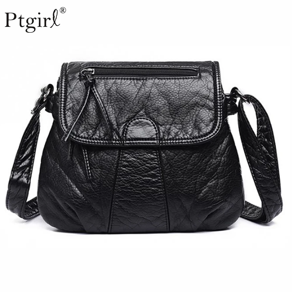 Модная черная Маленькая женская сумка мессенджер через плечо из мягкой потертой