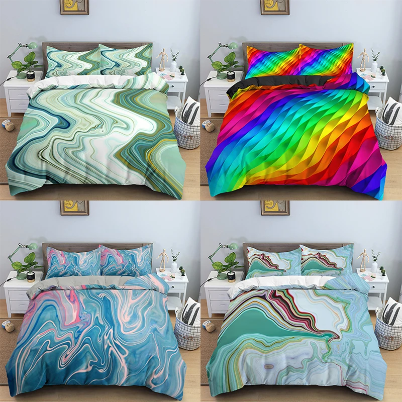 

3D Marble Strip Bedding Set Comforter Cover Duvet Cover Bedclothes With Pillowcase Queen King Size for Kids Home Bedroom