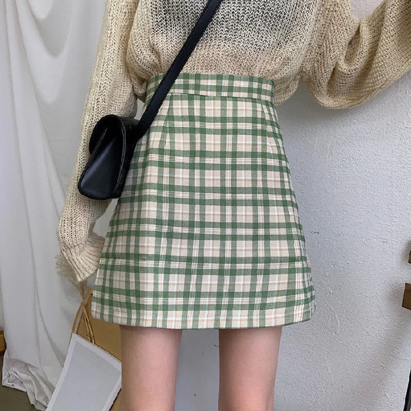 

YLDSGS 2021 Fall New Hong Kong Flavor Retro High Waist Plaid Skirt A Word Package Hip Half-Body Skirt Y2k Harajuku Jupe Faldas