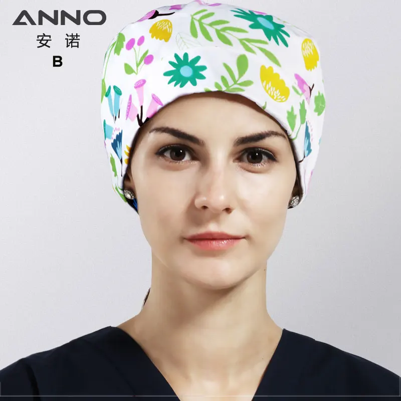 B-CunNuanHuaKai-Cap ANNO Medical caps Red Cotton Short/Long Hair Surgical Surgeon's Surgery Hat Hospital Doctor Nurse Hat Men Scrub Hats With Mask - Цвет: B-CunNuanHuaKai-Cap