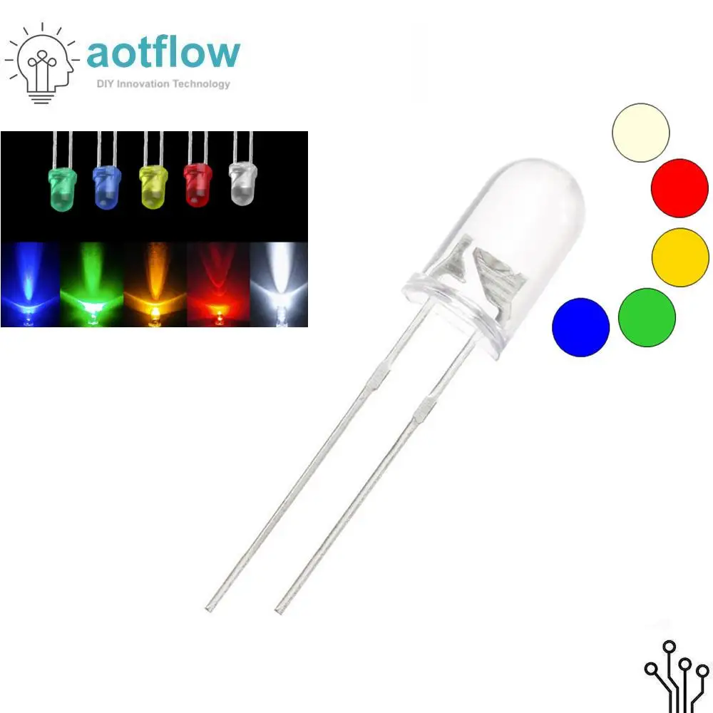 1000 шт./лот прозрачные круглые 5 мм супер яркие водой зеленые красные белые желтые