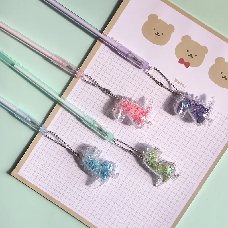 

36 pcs/lot Kawaii Dinosaur Sequins Pendant Gel Pen Cute 0.5mm Black Ink Neutral Pens Promotional Gift Stationery School Supply