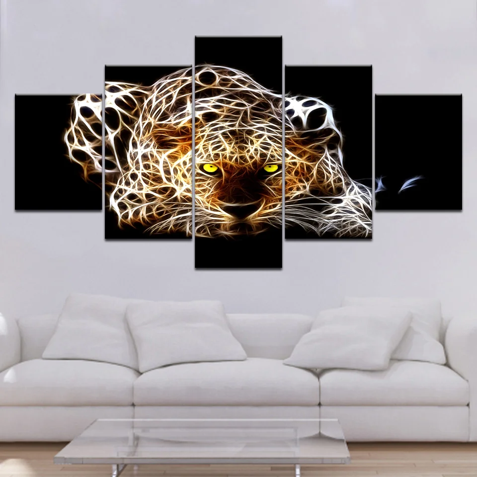 

Canvas Painting 5 Panel Modern Decor Picture Leopard For Living Room Children's Room Canvas Poster And Print Picture Framed Art