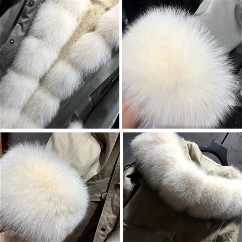 

2021 Winter Jacket Women Long Parka Real Fox Fur Hood Coat Thick Warm Rex Rabbit Fur Liner Parka Coats