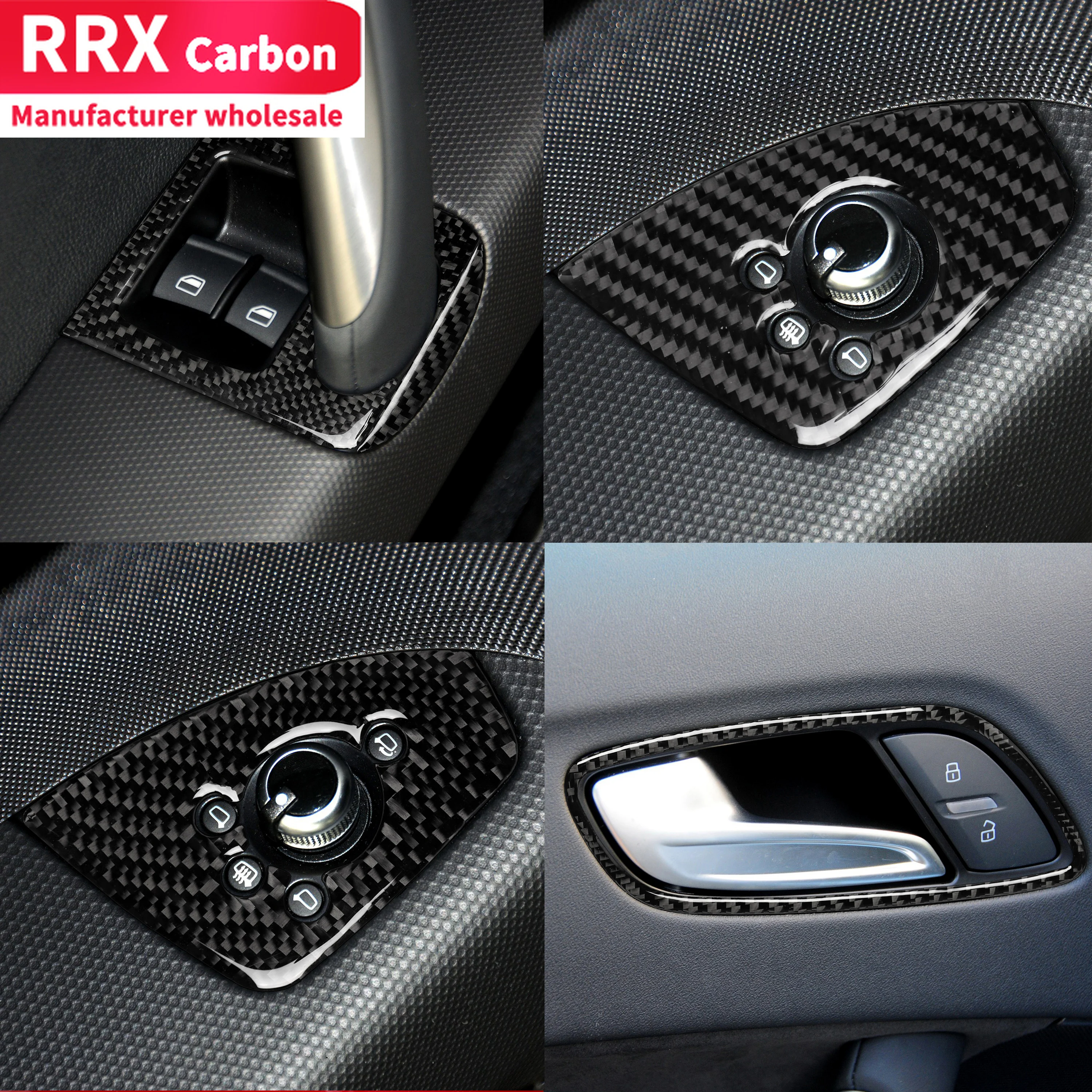 

Car Styling for Audi TT 8n 8J MK123 RS 2008-2014 Carbon Door Handle Sticker Window Lifting Panel Cover Switch Button Frame Trim