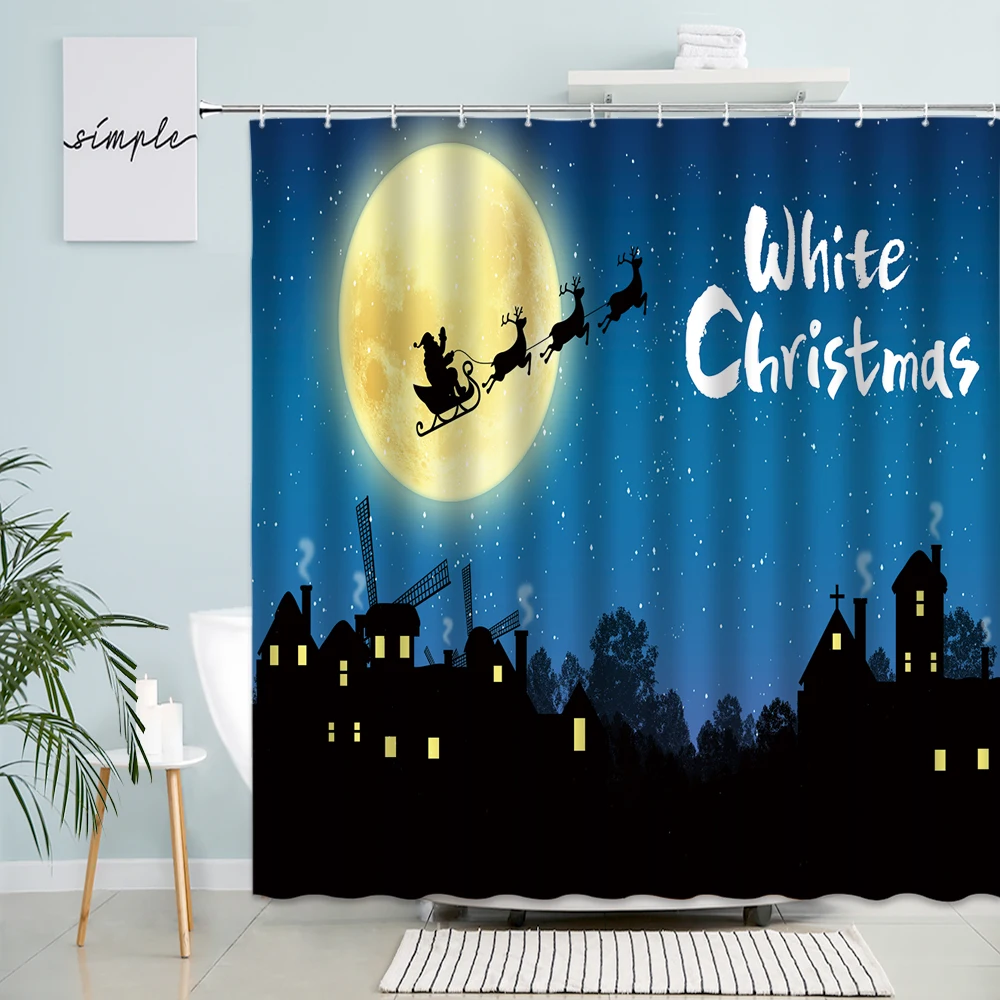 Синие рождественские занавески для душа в комплекте мультяшный олень