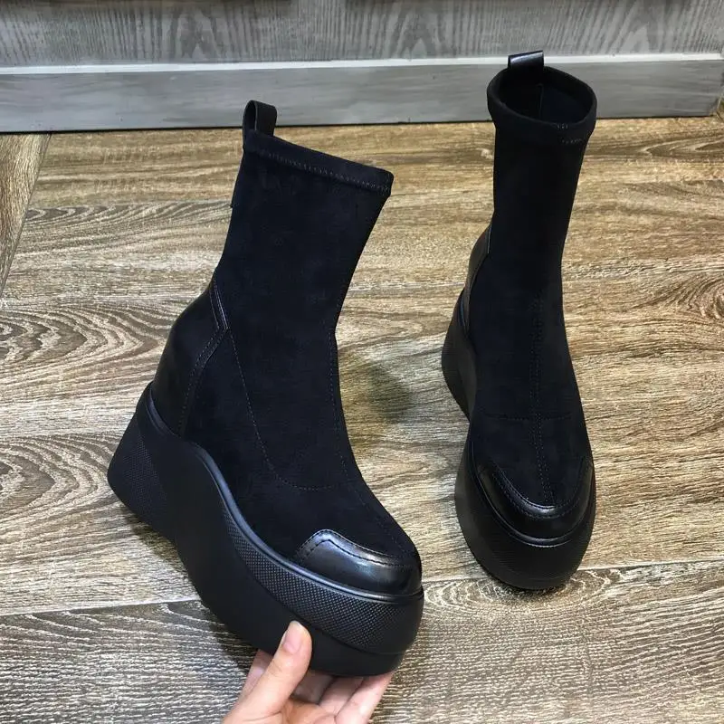 

Autumn Boots Women Shoes Woman Boots Fashion Round toe Ankle Boots 2021 Winter Elastic Black Boots Comfortable Botas