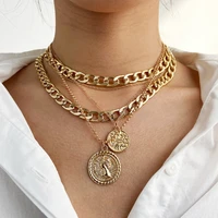 retro simple collarbone necklace for women punk multi layer round portrait pendant chain choker jewelry gifts wholesale 2021 new