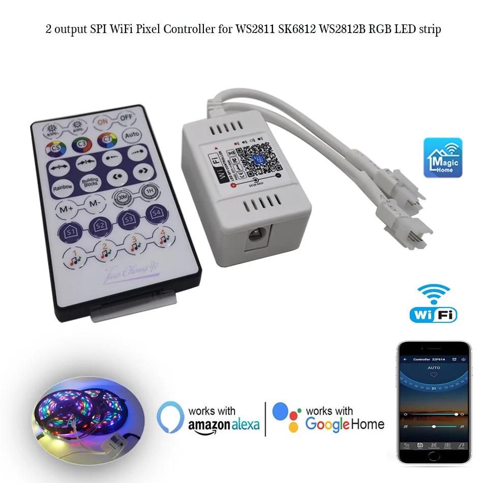 Интеллектуальный Wi-Fi голосовой светодиодный контроллер APP 2 выходной 28key IR remote 5-24V