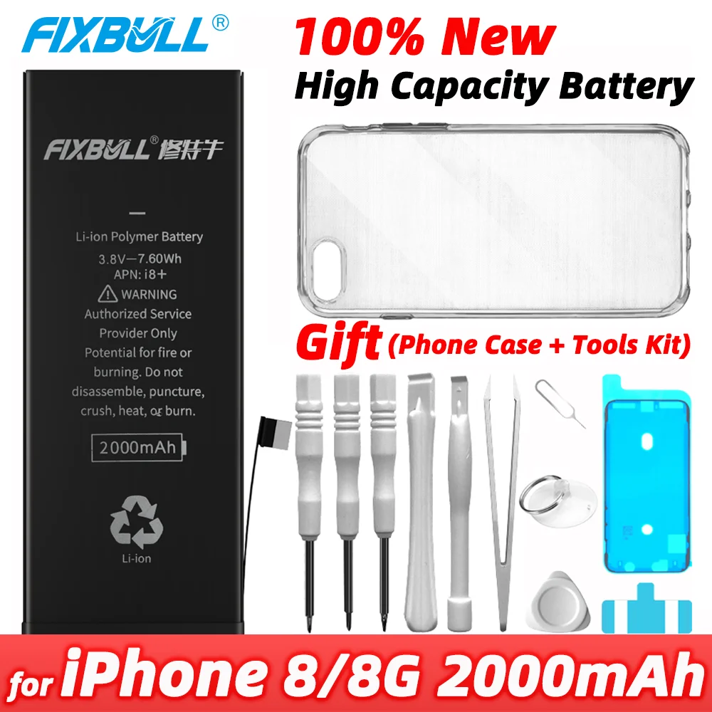 FIXBULL 100% новый мобильный телефон батарея для iPhone 8 8G Замена Bateria для iPhone8 оригинал и высокая Емкость 1821mAh 2000mAh