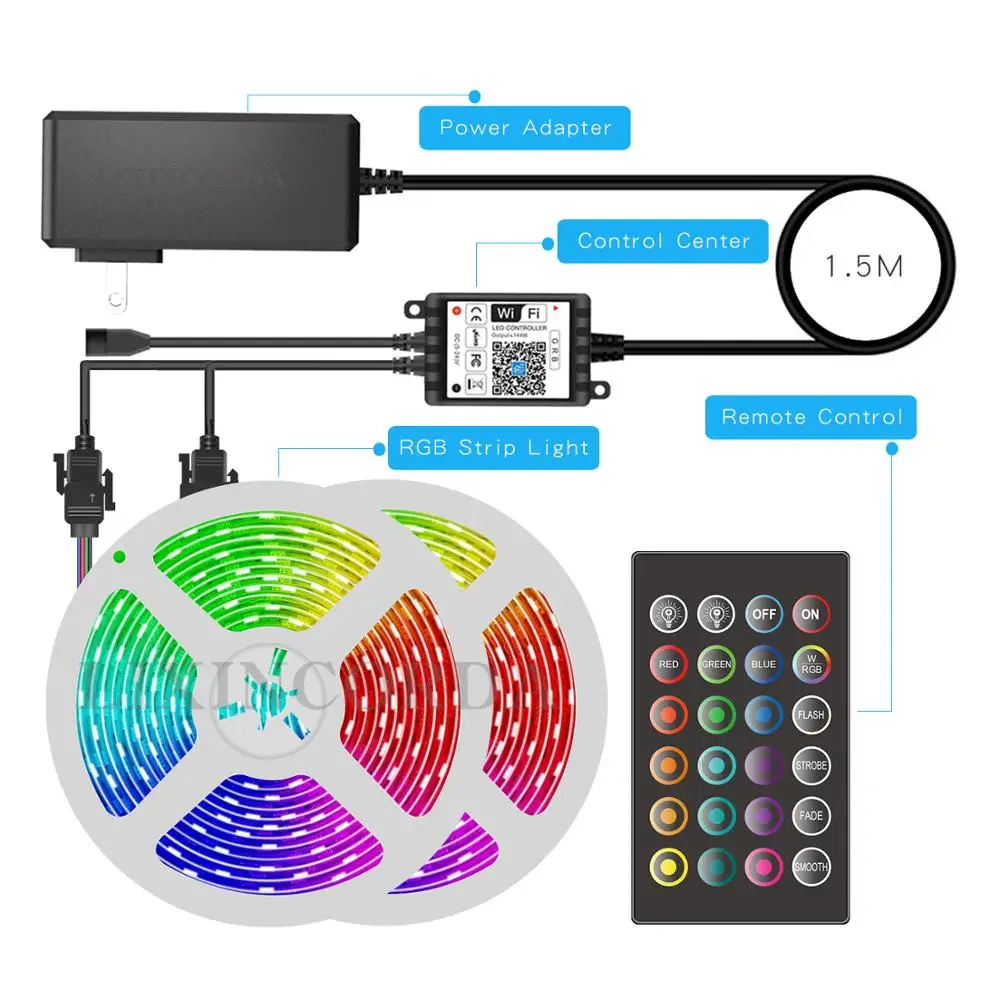 

LED Strip Light RGB 5050 WIFI light belt set 150 lights epoxy waterproof colorful RGB light bar 44 key smart controller set