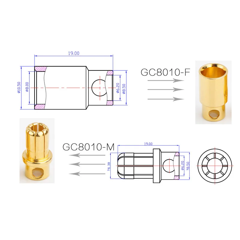 5 pairs AMASS 8.0mm Banana golden Plug Connector male female ESC Motor plug for RC Car/Trunk/Drone | Игрушки и хобби