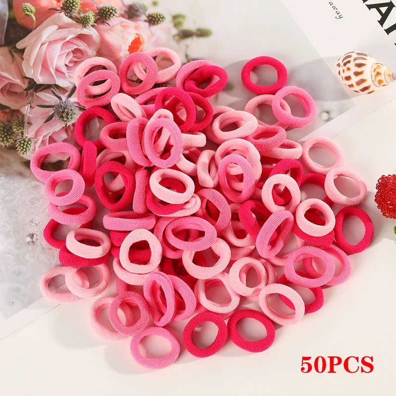 Pink-30pcs 30 шт./50 шт., бесшовная Детская резинка для волос для девочек, эластичная резинка для волос, резинка для головы, держатель для волос, аксессуары для волос для детей - Окраска металла: Pink-30pcs