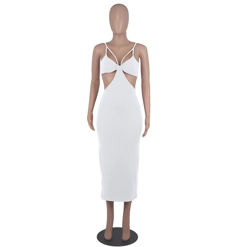 

Pure Color Spaghetti Strap Sexy Skinny Dress Women Waist Band Cut Out Backless Party Club Dress Elegance Y2K Clothing Vestidos