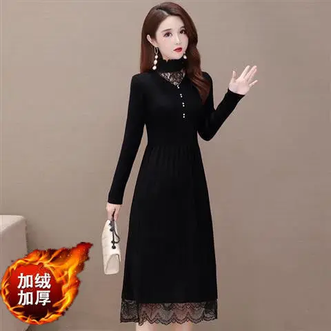 

Women's Autumn Winter New Dress Lace over the Knee Winter Skirt Dresses for Women Vestido De Mujer