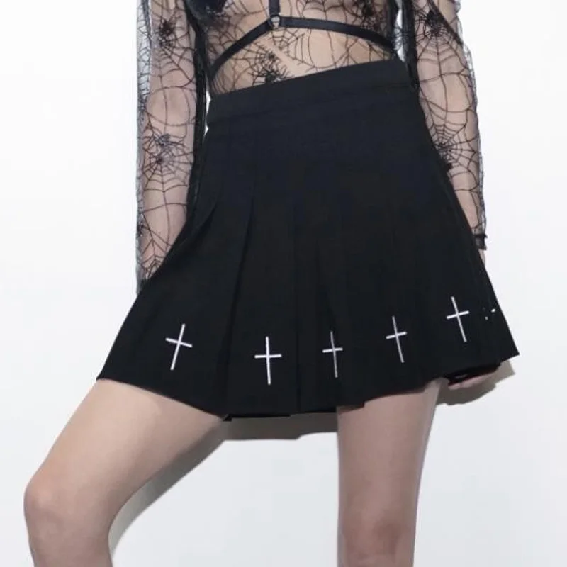 Мини юбки с вышивкой в стиле панк для девочек женские летние Короткие