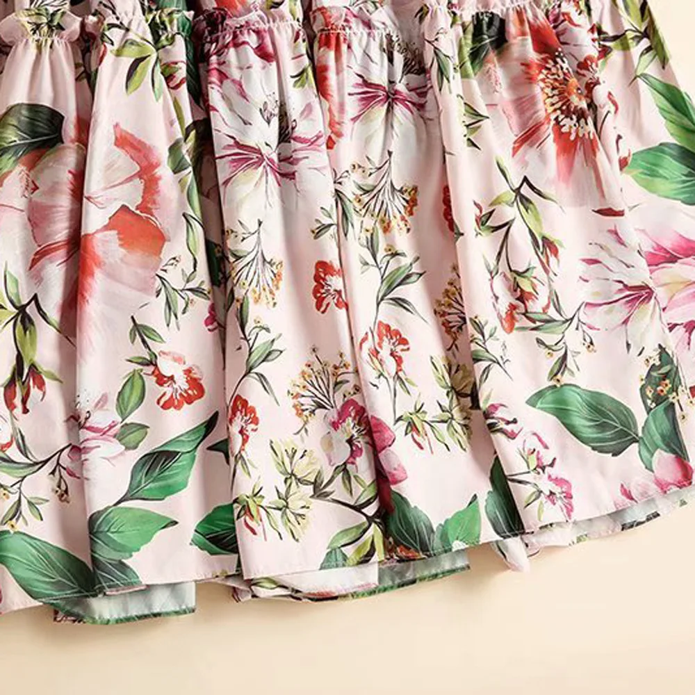 

High Quality Strap Dress 2020 Summer Fashion Style Women Beautiful Flower Print Beading Button Deco Sleeveless A-Line Dress Club