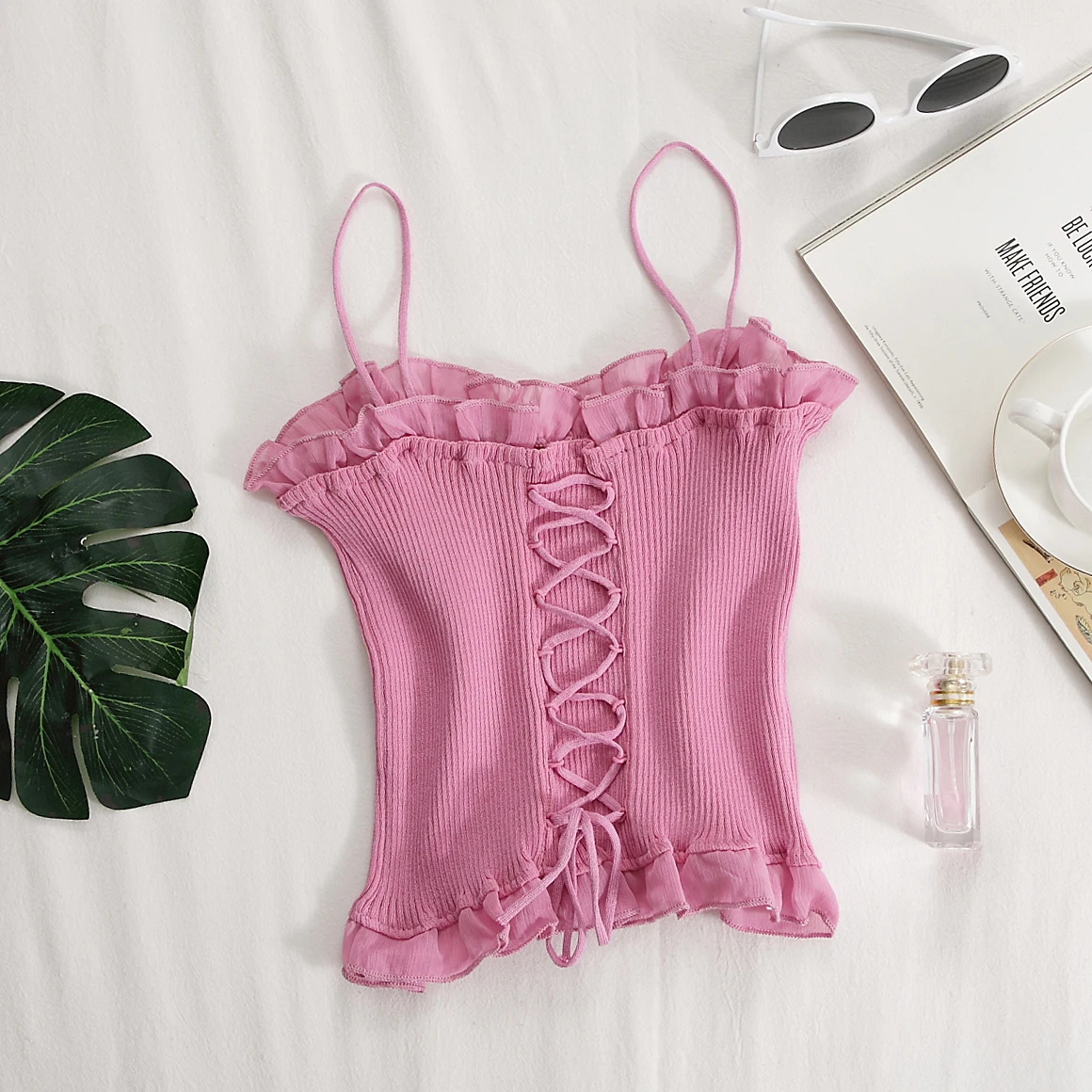 

HELIAR Cross Halter Crop Tops Women Spaghetti Crop Tops For Women Cute Camis Women 2020 Summer Solid Crop Tops