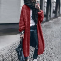 women winter long sleeve knitted open front sweater cardigan mid length coat