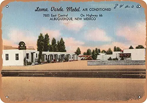 

Metal Sign New Mexico Postcard - Lama Verde Motel, air Conditioned, 7503 East Central, on Highway 66, A - Vintage Rusty Look