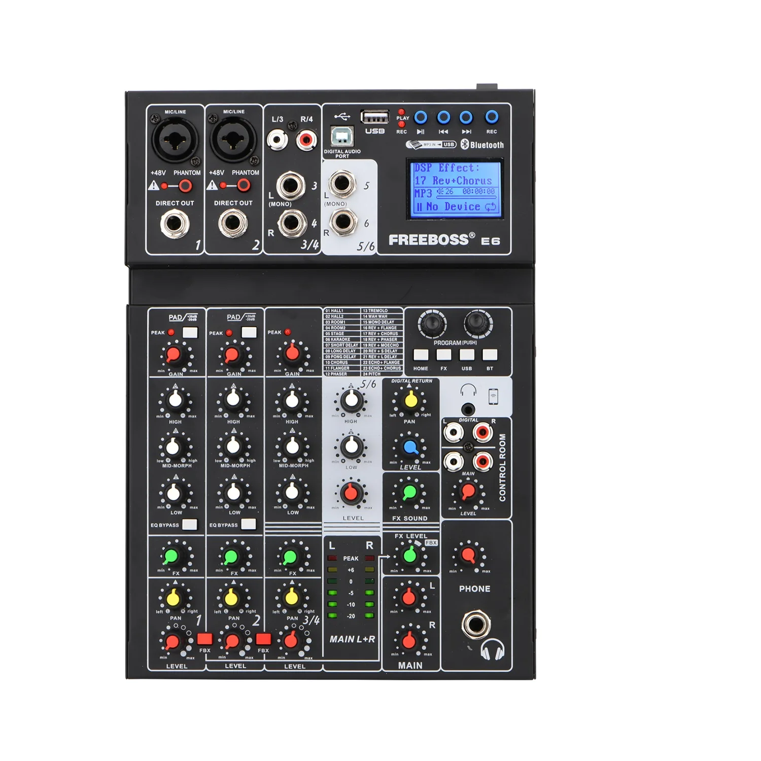 6-канальный Bluetooth 24 Dsp USB-микшер Freeboss E6 устройство для записи компьютера караоке