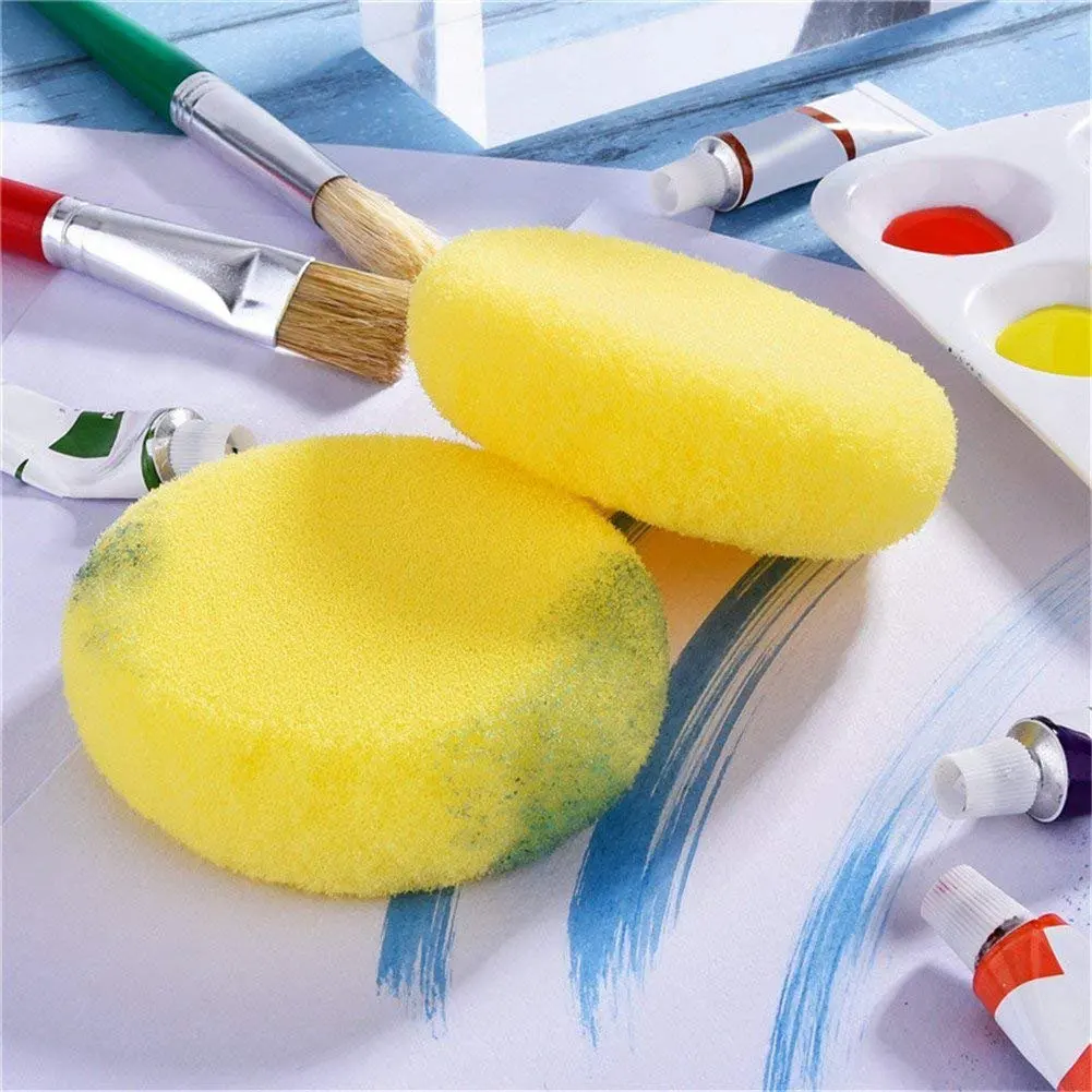 10pcs Round Synthetic Artist Paint Sponge Craft Sponges for Painting Pottery Watercolor Art Sponges Yellow 2.75inch images - 6