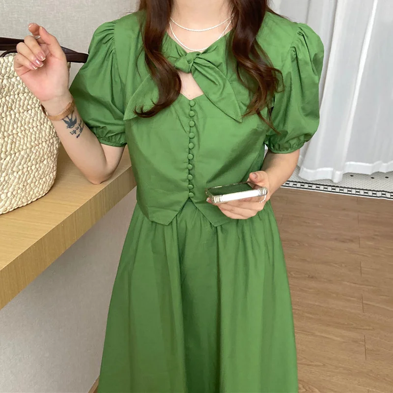 Корейское шикарное платье с французским вырезом короткая рубашка со шнуровкой и