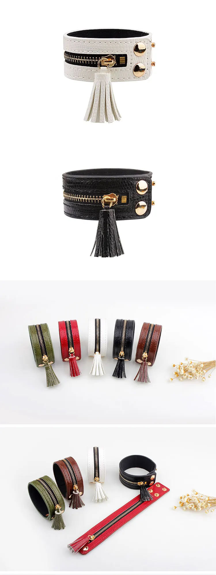 New Fashion Tasse Zipper Wide Leather Women Bracelet Trendy Adjustable Bracelets Bangles Woman Charm Jewelry Accessories