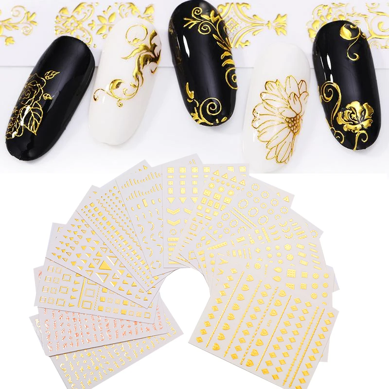 1 лист 3D золотая бронзовая Серебряная наклейка для дизайна ногтей Рельефный