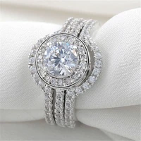 3pcsset luxury crystal zircon rings set for women accessories set wedding engagement ring female fashion jewelry gift