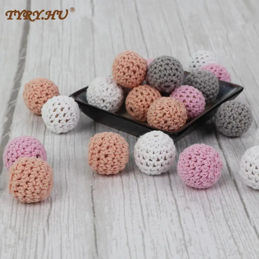 TYRY.HU-Cuentas redondas de ganchillo de madera, bolas hechas a mano para masticar, joyer&iacute;a de enfermer&iacute;a, abalorios org&aacute;nicos para pulsera de dentici&oacute;n, 12 Uds., 16/20mm-3