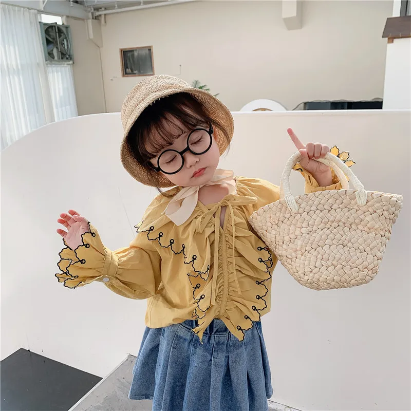 Топы с длинными рукавами и v образным вырезом для девочек рубашка детские