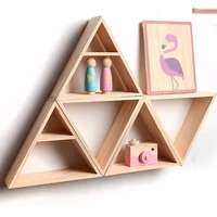 wooden triangular wall mount shelf decorative rack home organizer stand decor for photo frame a1
