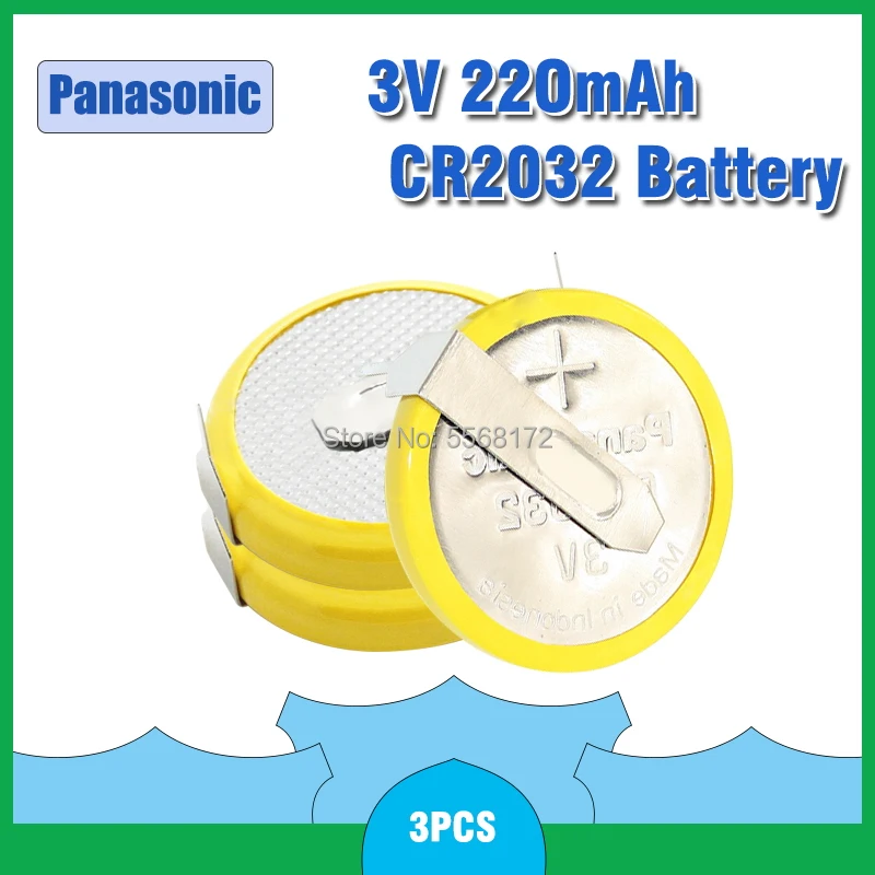 

3 шт. CR2032 Panasonic аккумулятор 2 паяльных контакта 3 в монета ячейки для материнской платы калькулятор кнопка батареи электронные весы