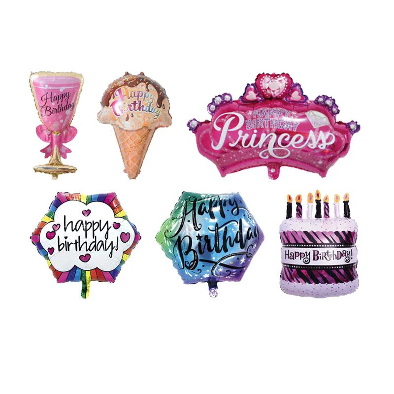

18 inch Aluminum Film Balloon Hexagon Ice Cream Cake Wine Glass Rainbow Flower Princess Crown Party Decoration Balloon