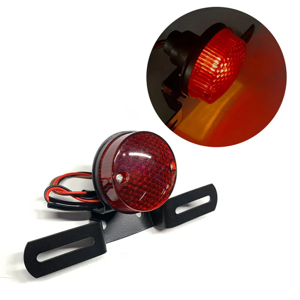 

Красный задний стоп-сигнал для мотоцикла в стиле ретро, стоп-сигнал, круглая лампа с креплением для номерного знака, профессиональные аксес...