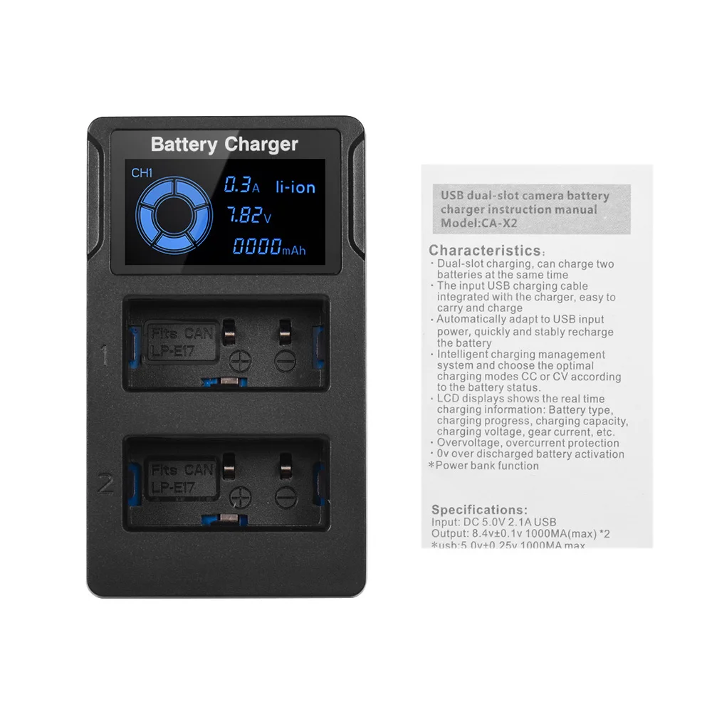 Портативное зарядное устройство с двумя слотами USB для камеры ЖК дисплеем