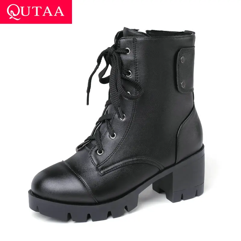 Женские ботильоны на молнии QUTAA черные ботинки из искусственной кожи высоком
