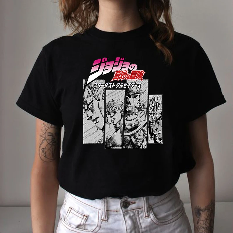 

Jojo Bizarre Adventure T Shirt Hunter X Hunter print ladies T-shirt casual basics O-collar white shirt short sleeve lady T-shirt