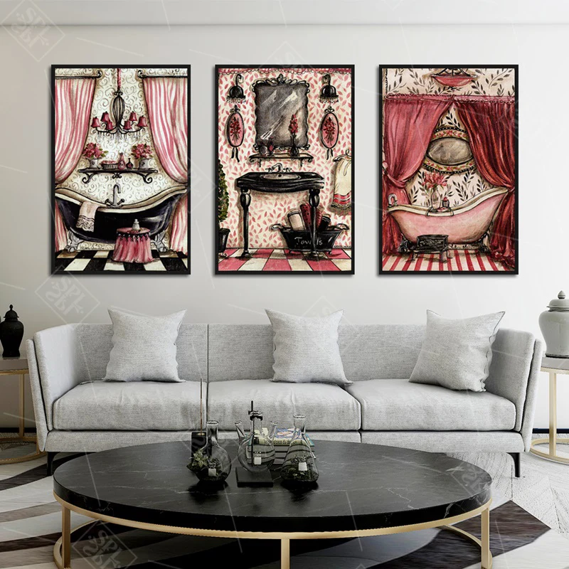 Абстрактный винтажный Декор для комнаты принцессы Картина на холсте розовая