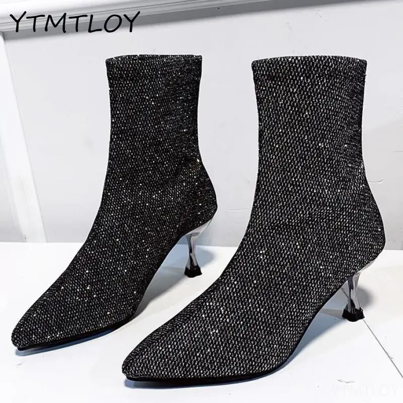 2020 зимние носки сапоги на низком ходу Ботильоны высоком каблуке роскошные