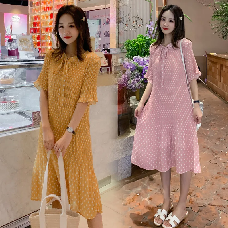 Платье для беременных с бантом бабочкой оборками Модное шифоновое платье