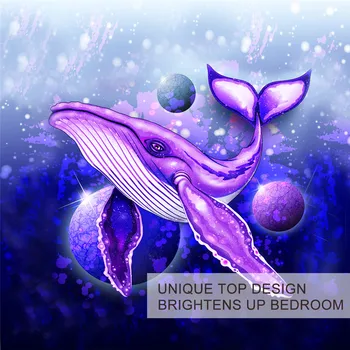 BlessLiving Purple Whale Bedding Set Ocean Animal Surreal Quilt Cover Set Planets Home Textiles Space Universe Bedclothes 3pcs 3