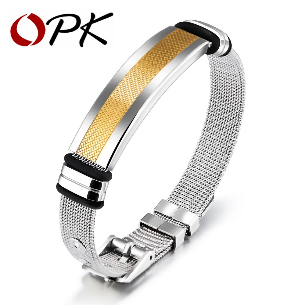 

OPK Simple Bracelet For Men Mesh Strap Band Perimeter 16.5-21 CM Black/ Gold Color Stainless Steel Male Wrap Bracelets GH877